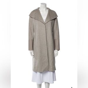 MAXMARA classic cashmere camel hair coat w/ leather accents gray cool neutral 6